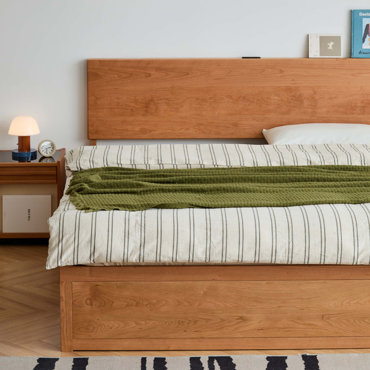 Scandinavian cherry wood lift-up storage bed with drawer kangaroo environmental situation.