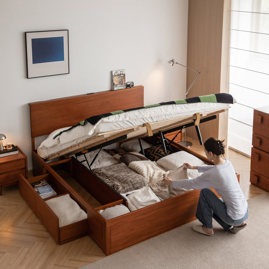 Vintage boxwood lift-up storage bed with drawer kangaroo primary product view.