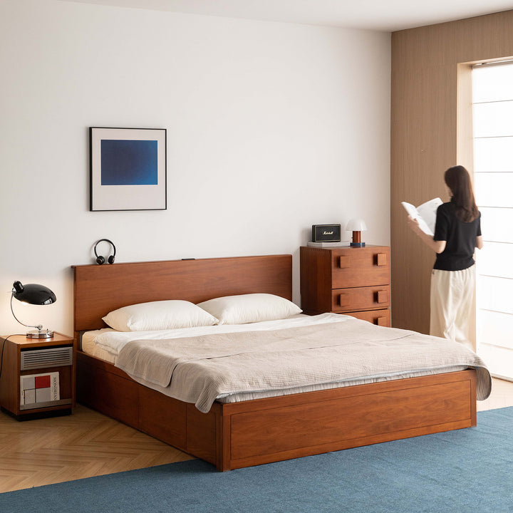 Vintage boxwood lift-up storage bed with drawer kangaroo in details.