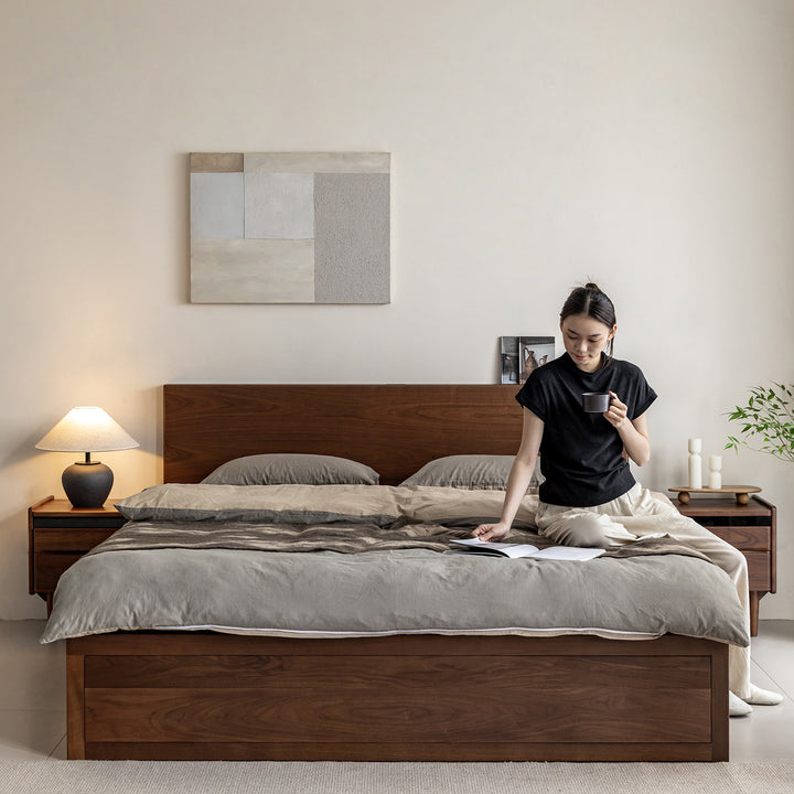 Vintage walnut wood lift-up storage bed with drawer kangaroo size charts.