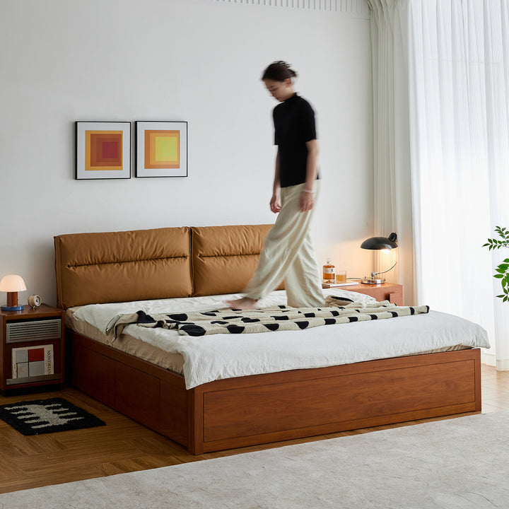 Vintage boxwood cushion lift-up storage bed with drawer kangaroo material variants.