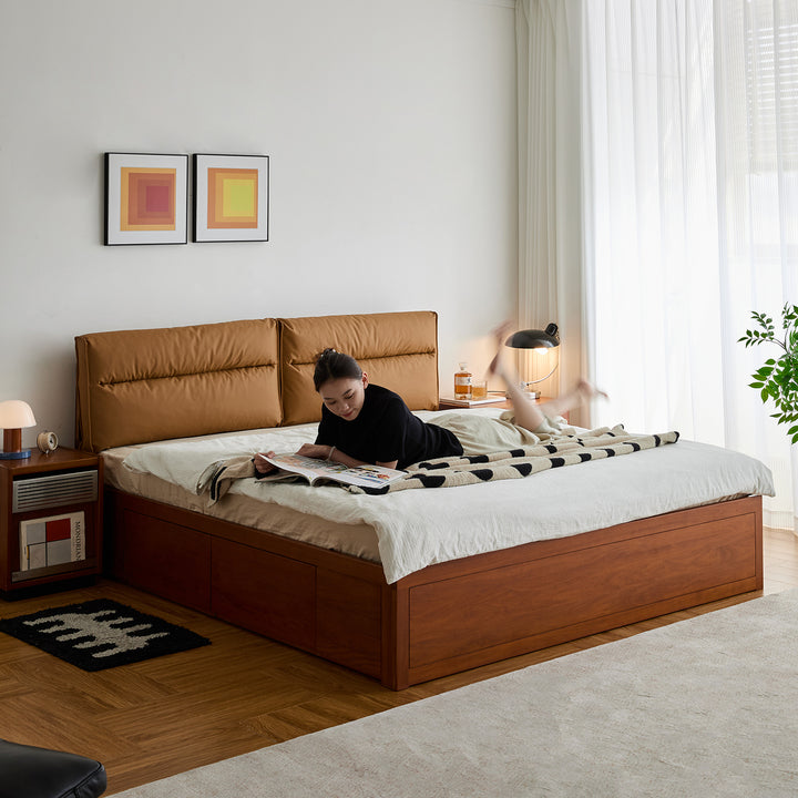 Vintage boxwood cushion lift-up storage bed with drawer kangaroo in real life style.