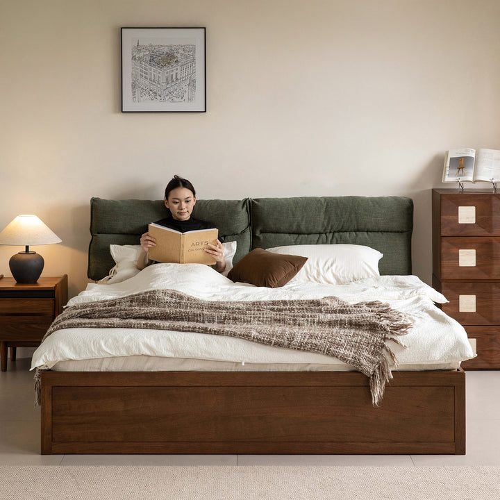 Vintage walnut wood cushion lift-up storage bed with drawer kangaroo size charts.