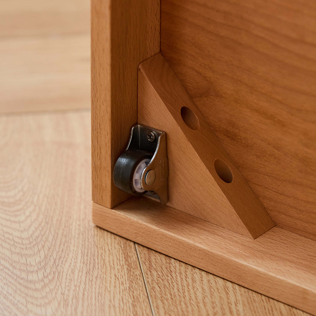 Scandinavian cherry wood lift-up storage platform bed with drawer kangaroo material variants.