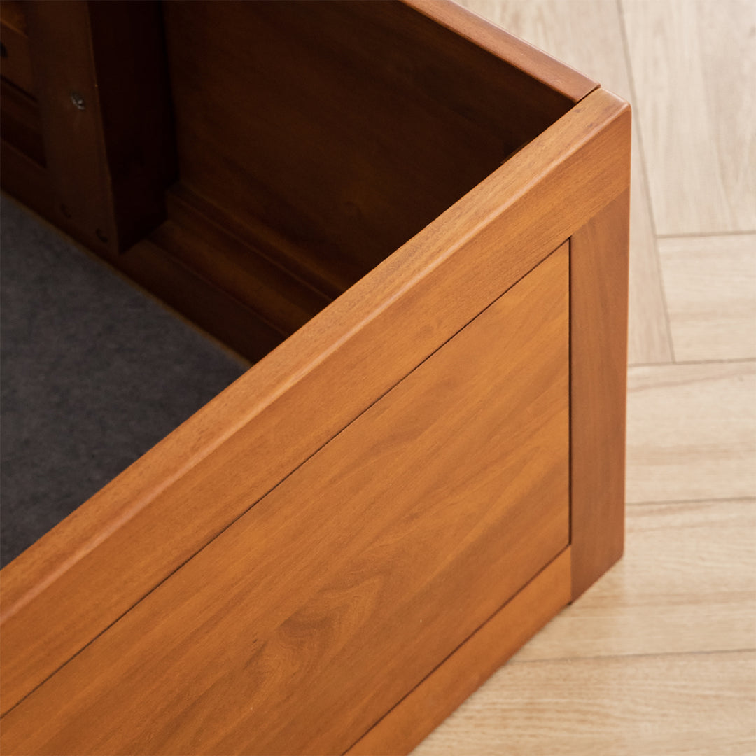 Vintage boxwood lift-up storage platform bed with drawer kangaroo in real life style.