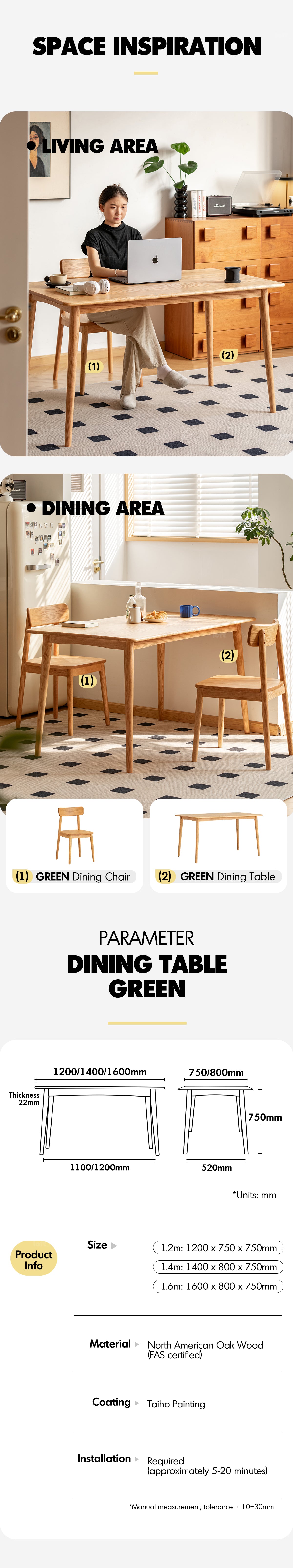 Scandinavian Oak Wood Dining Table GREEN Good to Know - 5