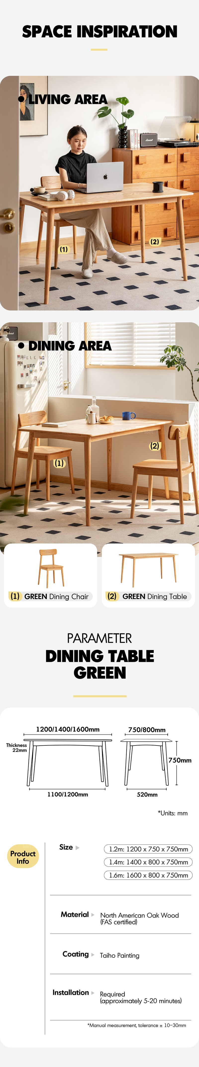 Scandinavian Oak Wood Dining Table GREEN Good to Know - 5