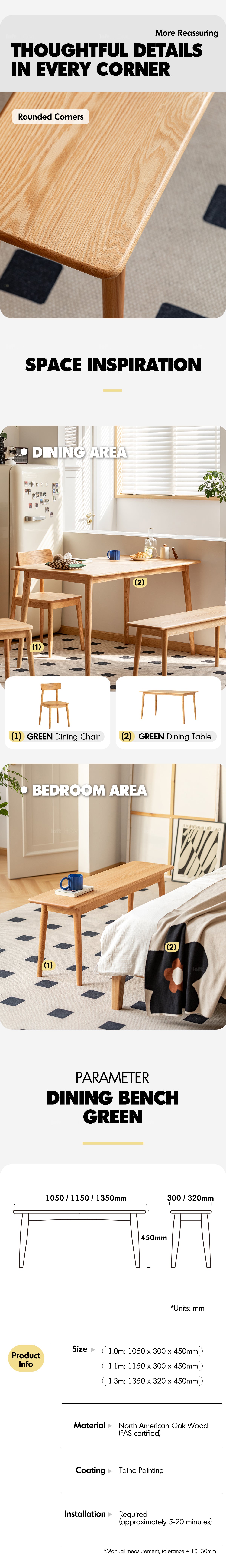 Scandinavian Oak Wood Dining Bench GREEN Good to Know - 4