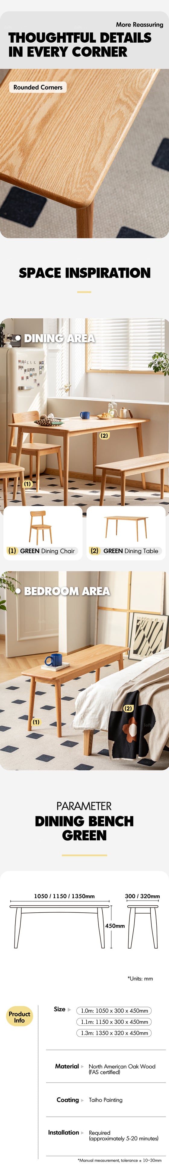 Scandinavian Oak Wood Dining Bench GREEN More Details and Instruction_4