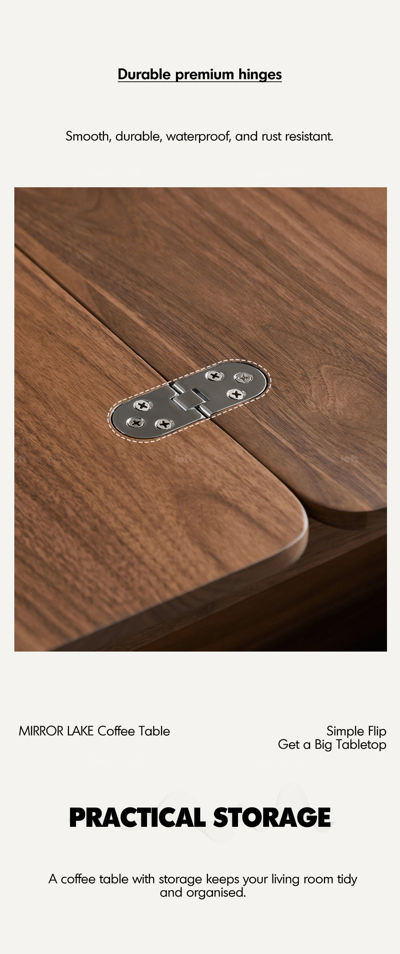 Japandi Walnut Wood Extendable Height Adjustable Coffee Table MIRROR LAKE Good to Know - 8