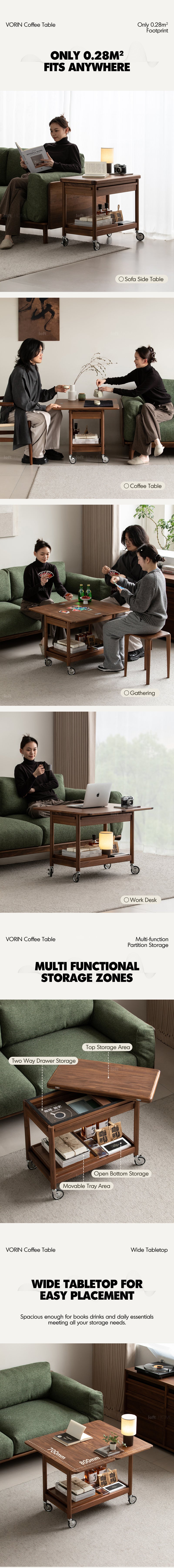 Japandi Walnut Wood Extendable Coffee Table VORIN Good to Know - 3