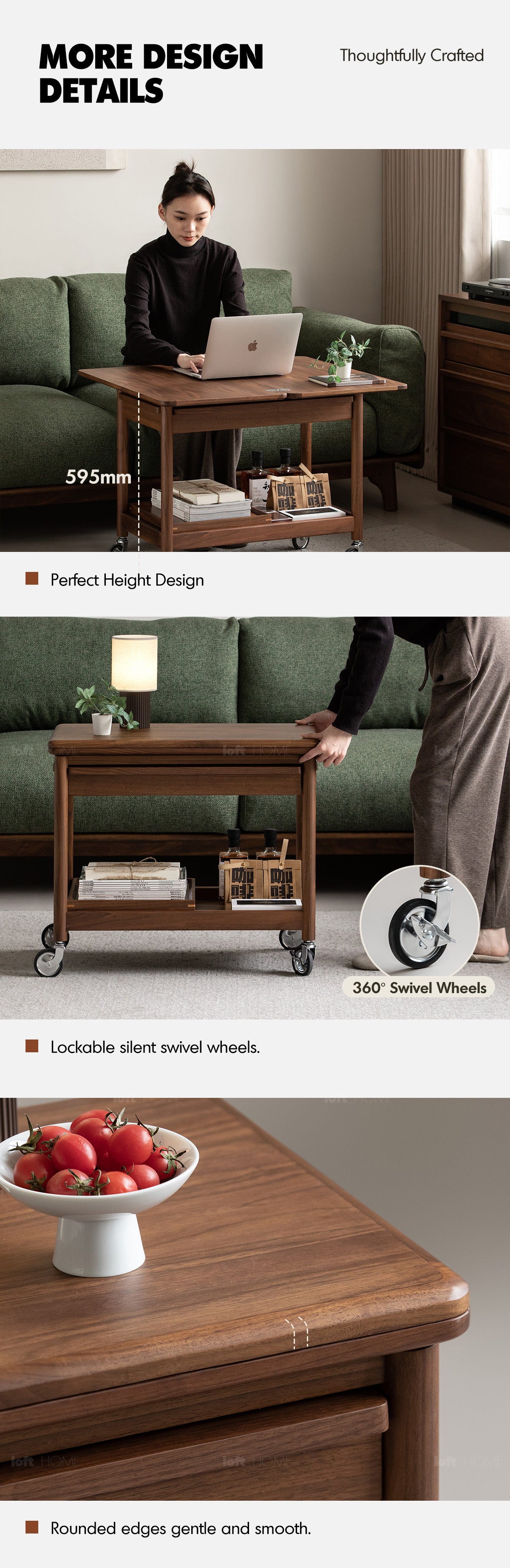Japandi Walnut Wood Extendable Coffee Table VORIN Good to Know - 7