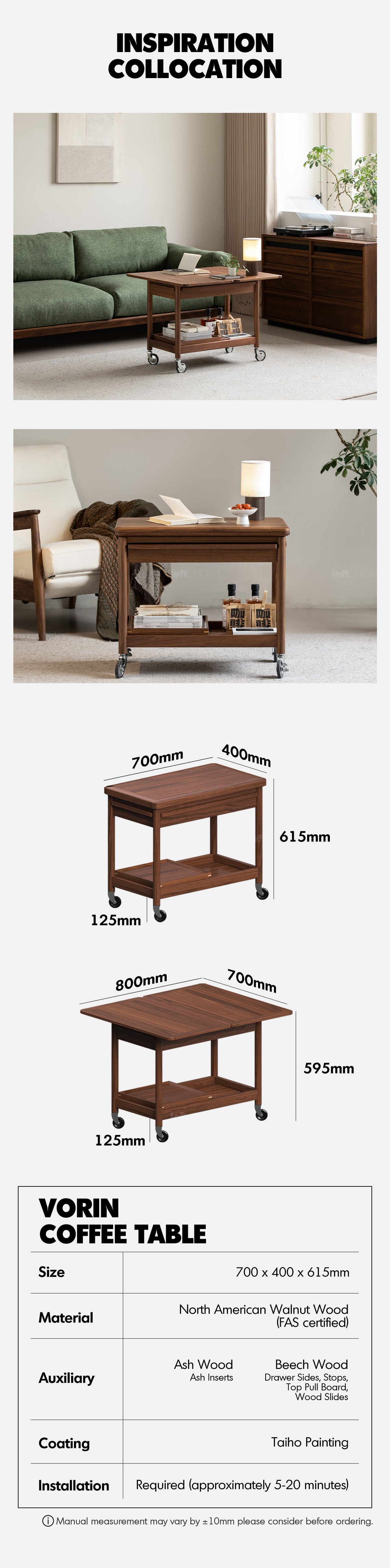 Japandi Walnut Wood Extendable Coffee Table VORIN Good to Know - 8