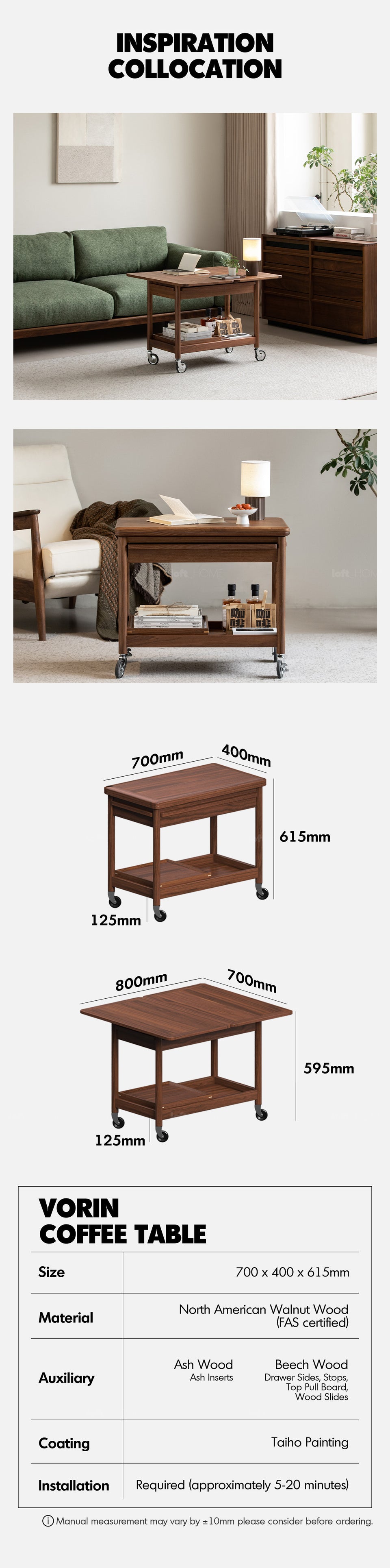 Japandi Walnut Wood Extendable Coffee Table VORIN More Details and Instruction_8