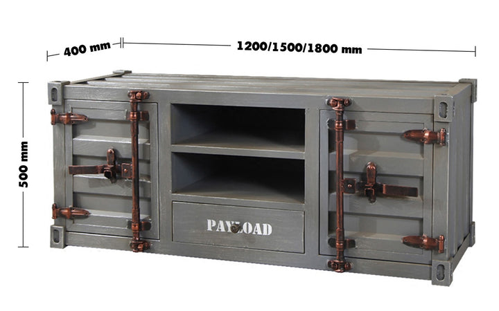 Industrial Metal TV Console CONTAINER Size Chart
