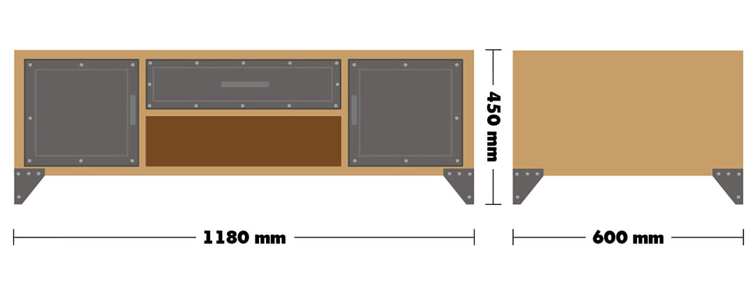 Industrial Wood Coffee Table LOFTSTEEL Size Chart