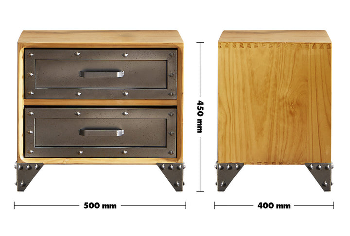 Industrial Wood Side Table LOFTSTEEL Size Chart