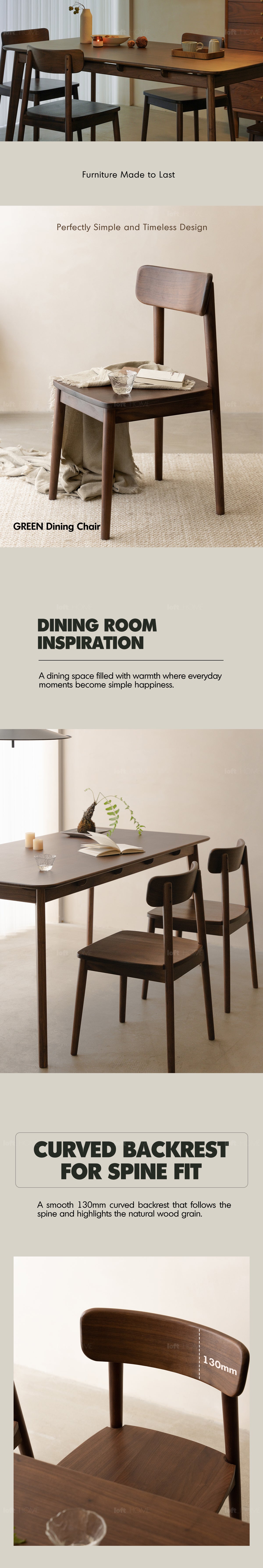 Japandi Walnut Wood Dining Chair GREEN Good to Know - 1