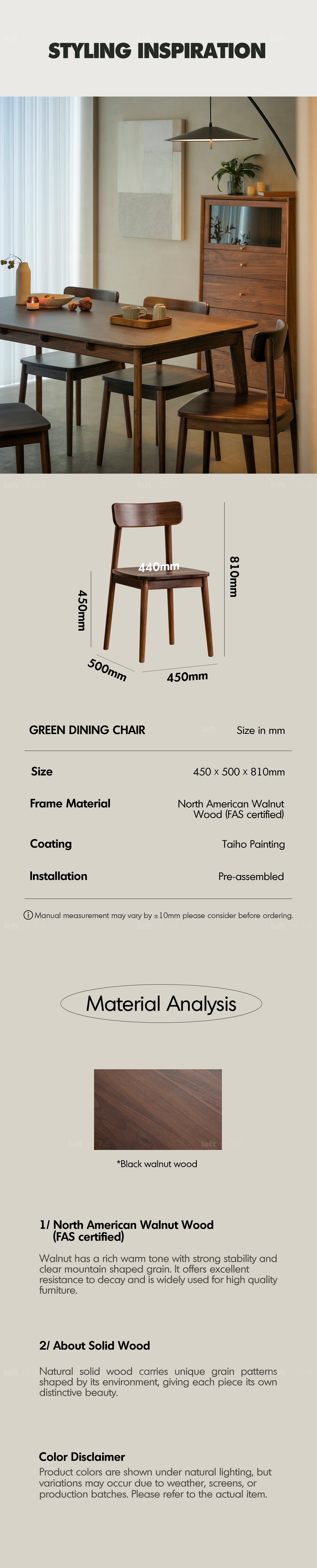 Japandi Walnut Wood Dining Chair GREEN Good to Know - 4
