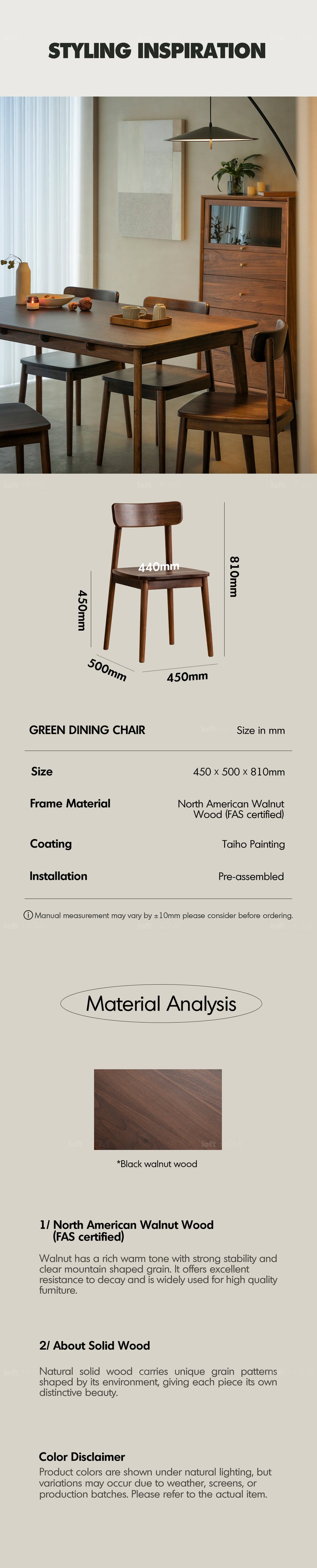Japandi Walnut Wood Dining Chair GREEN Good to Know - 4