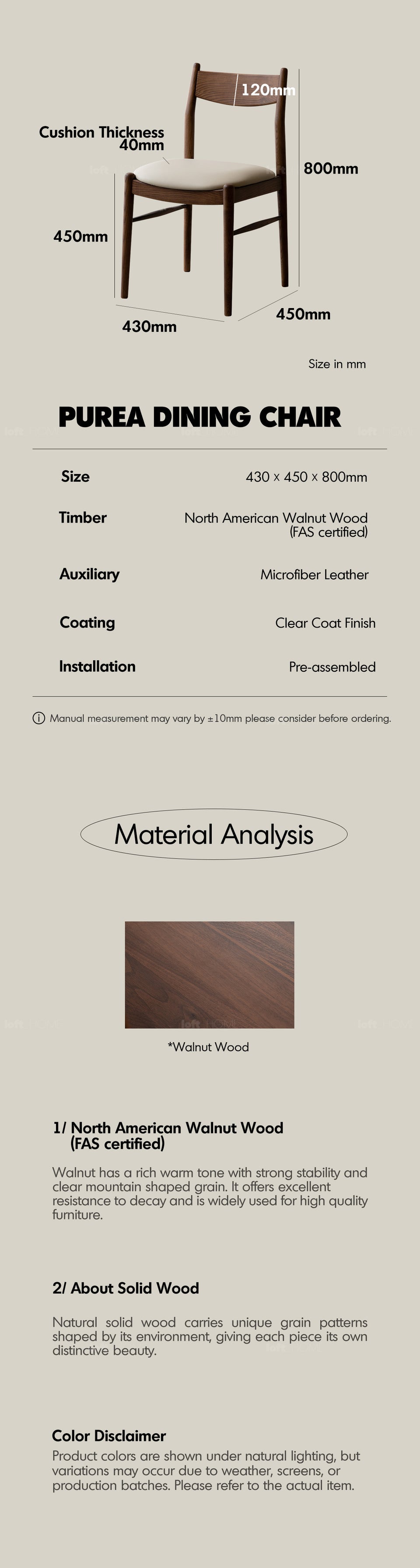 Japandi Walnut Wood Dining Chair PUREA More Details and Instruction_6