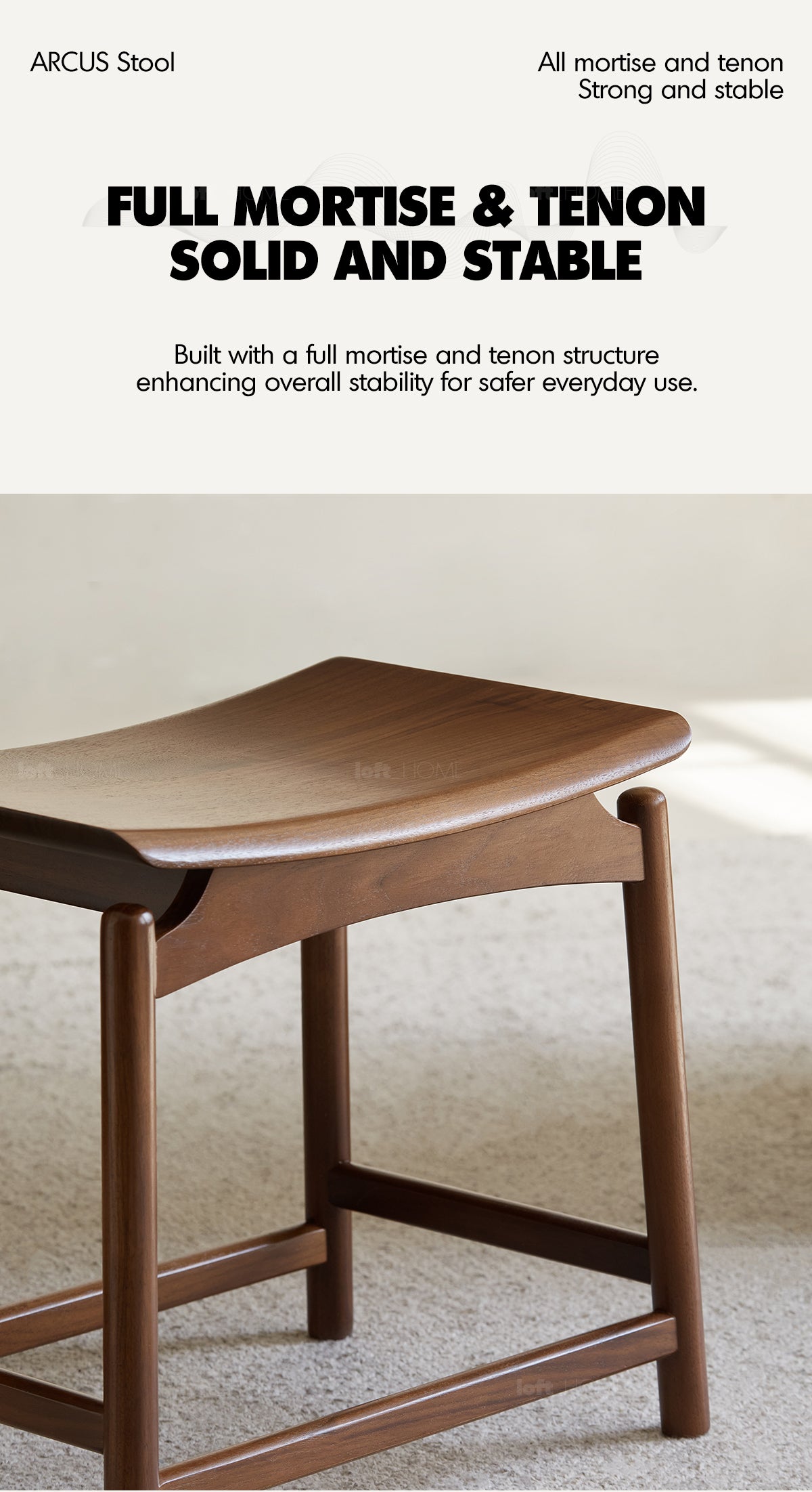 Japandi Walnut Wood Stool ARCUS Good to Know - 2