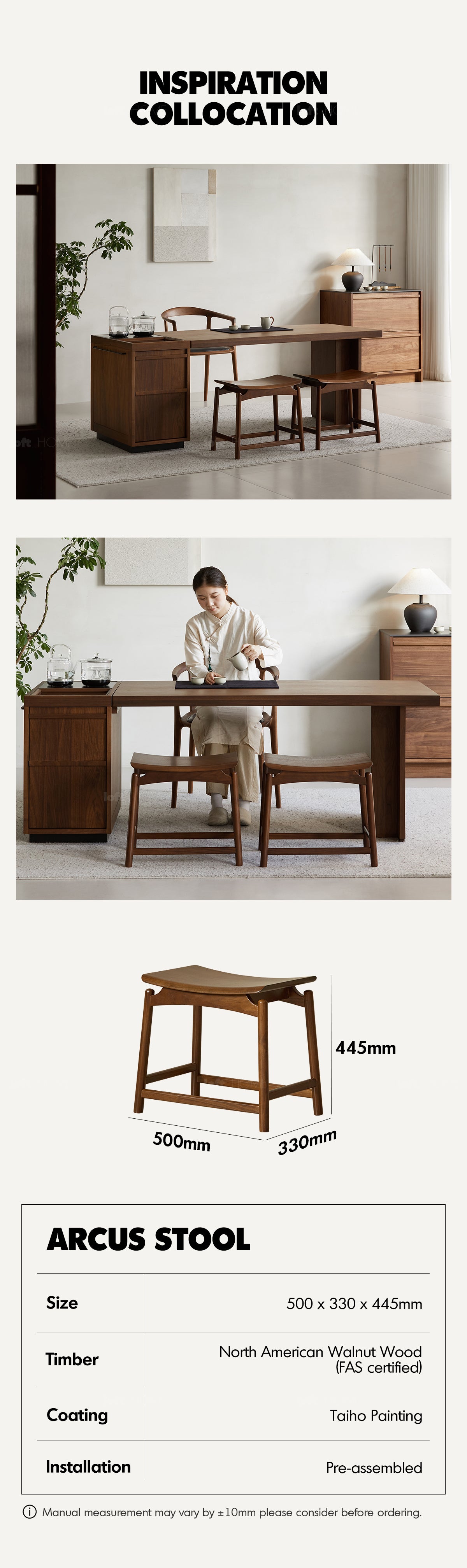Japandi Walnut Wood Stool ARCUS Good to Know - 5