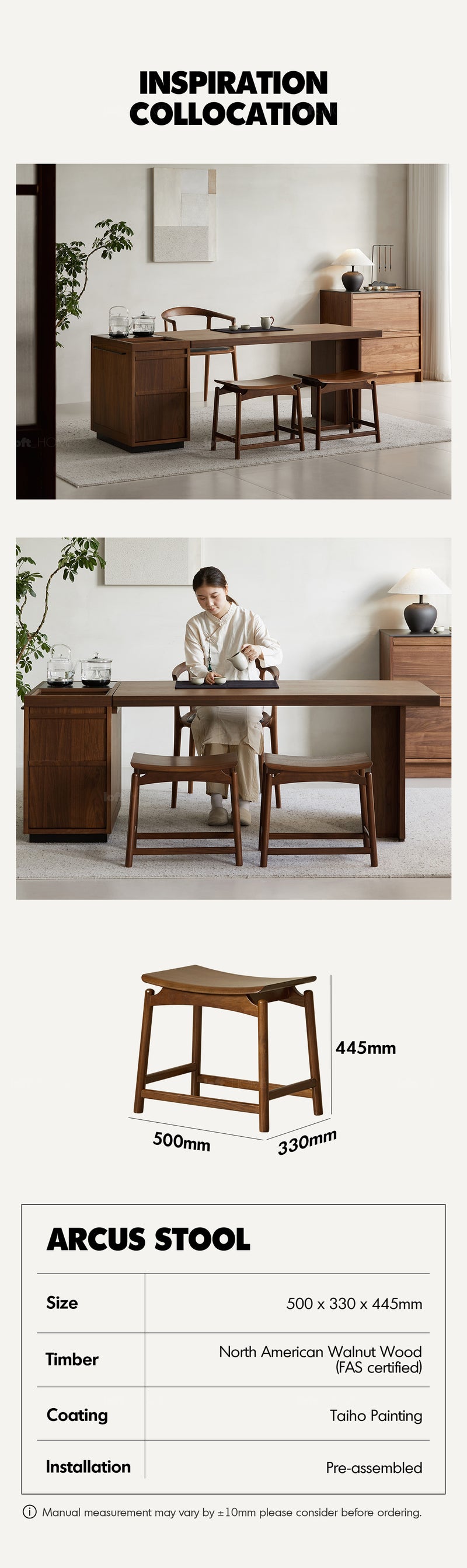 Japandi Walnut Wood Stool ARCUS Good to Know - 5