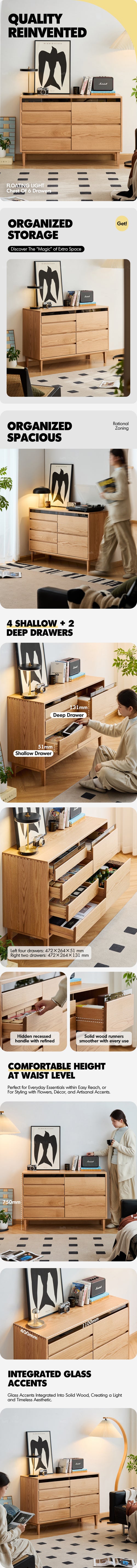 Scandinavian Oak Wood Chest Of 6 Drawers FLOATING LIGHT Good to Know Preview-1