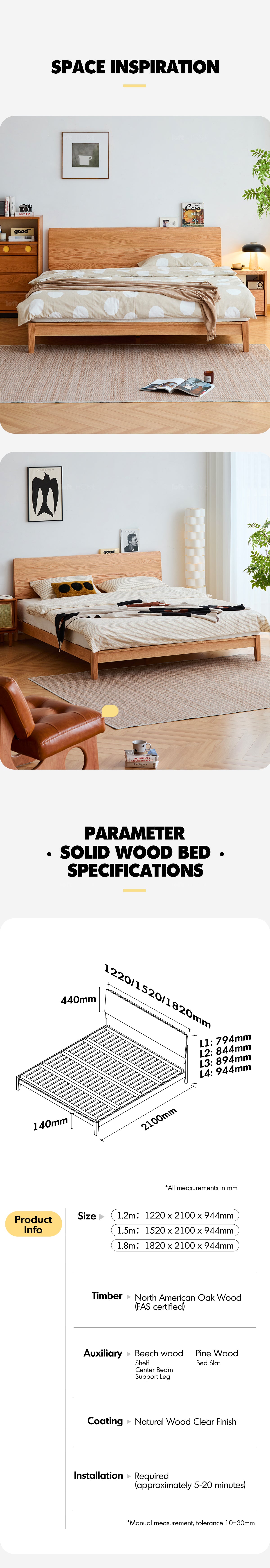 Scandinavian Oak Wood Bed SOLID Good to Know - 6
