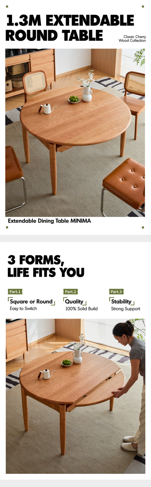 Scandinavian Cherry Wood Extendable Dining Table MINIMA Good to Know Preview-1