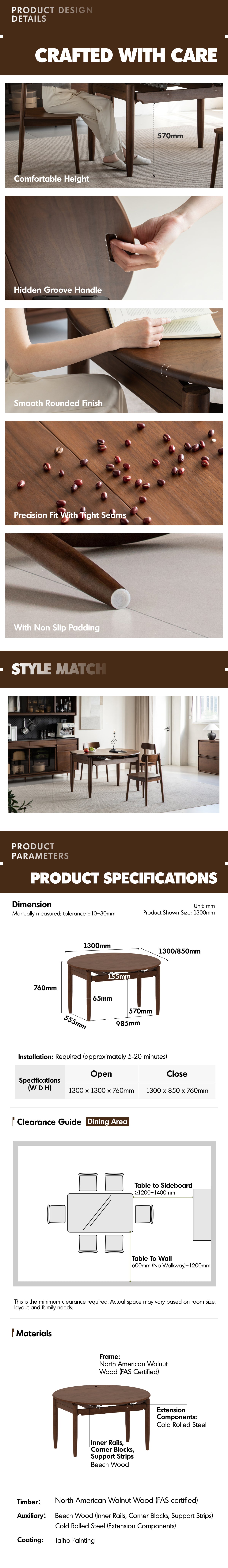 Japandi Walnut Wood Extendable Dining Table MINIMA Good to Know - 8