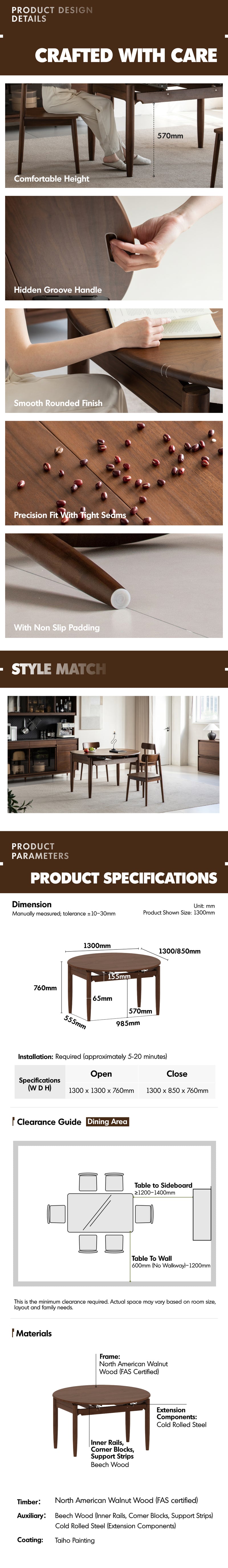 Japandi Walnut Wood Extendable Dining Table MINIMA Good to Know - 8