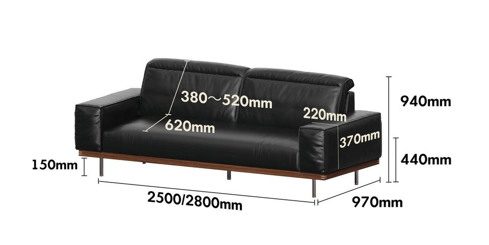 Japandi Genuine Leather 4 Seater Sofa RIVER Size Chart