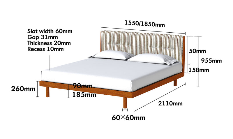 Bauhaus Chenille Velvet Fabric Boxwood Bed MILK Size Chart