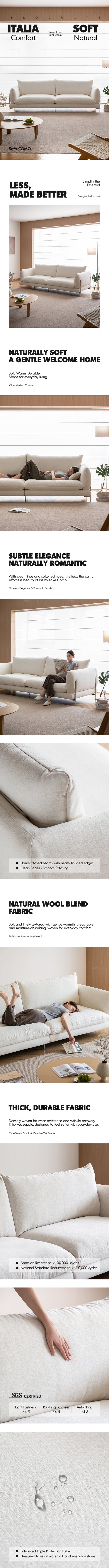 Minimalist Cotton Fabric 4 Seater Sofa COMO Good to Know Preview-1