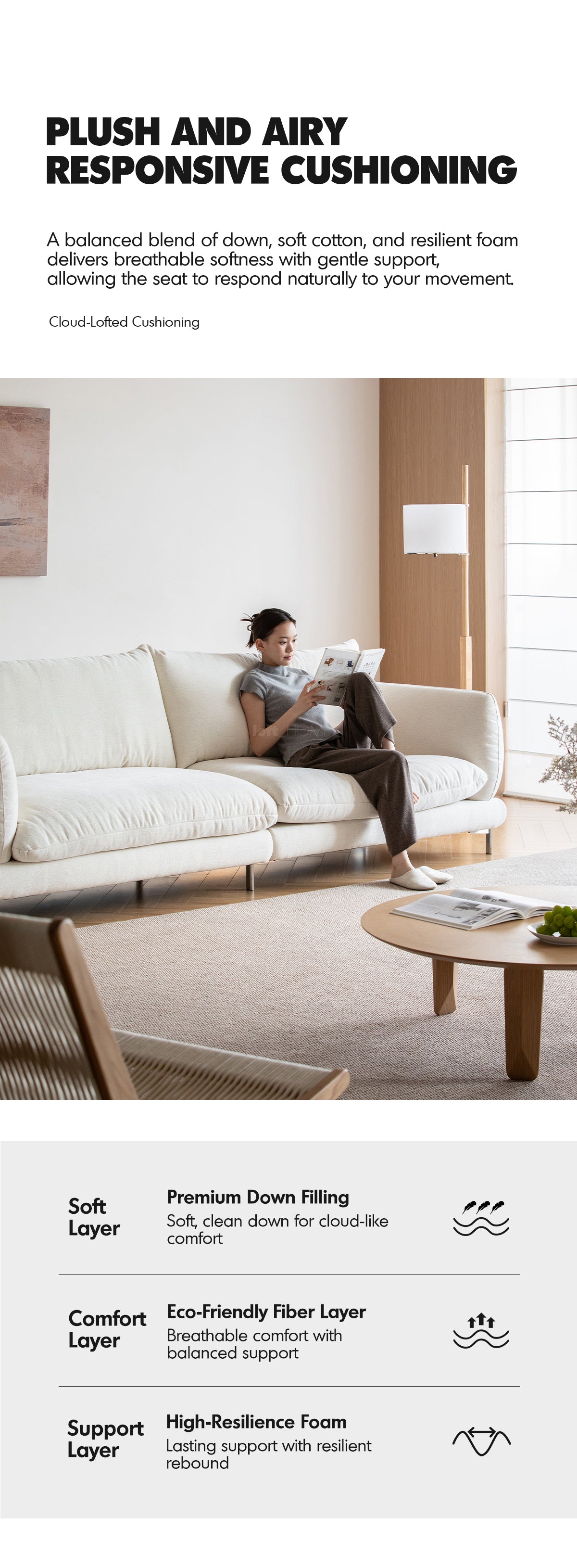 Minimalist Cotton Fabric 4 Seater Sofa COMO Good to Know - 2