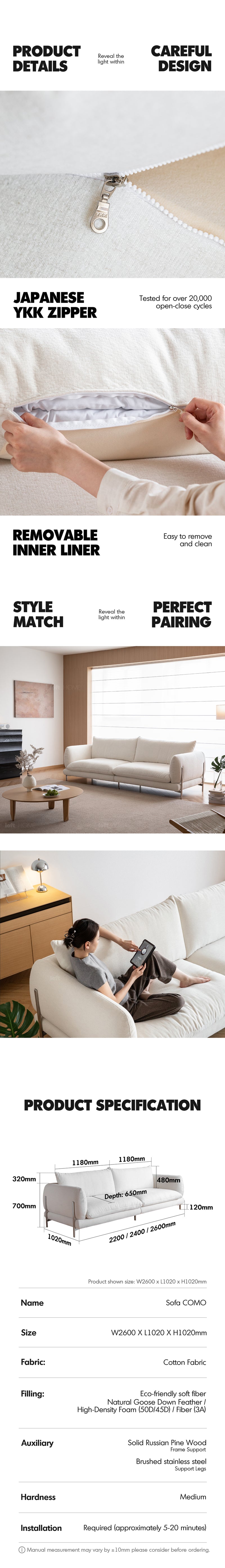 Minimalist Cotton Fabric 4 Seater Sofa COMO Good to Know - 7