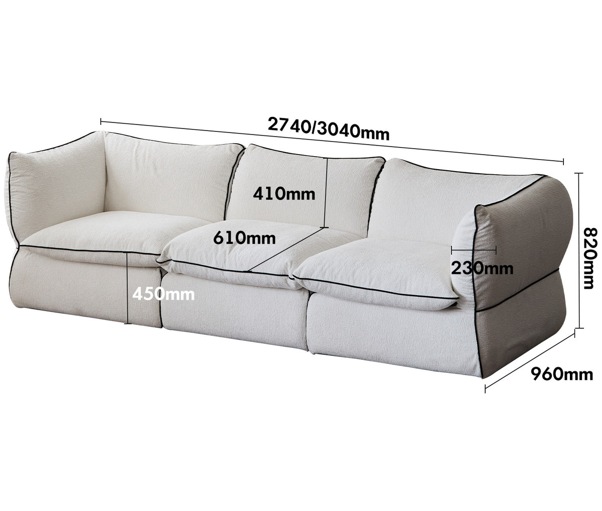 Minimalist Chenille Velvet Fabric 4 Seater Sofa CLOUD Size Chart