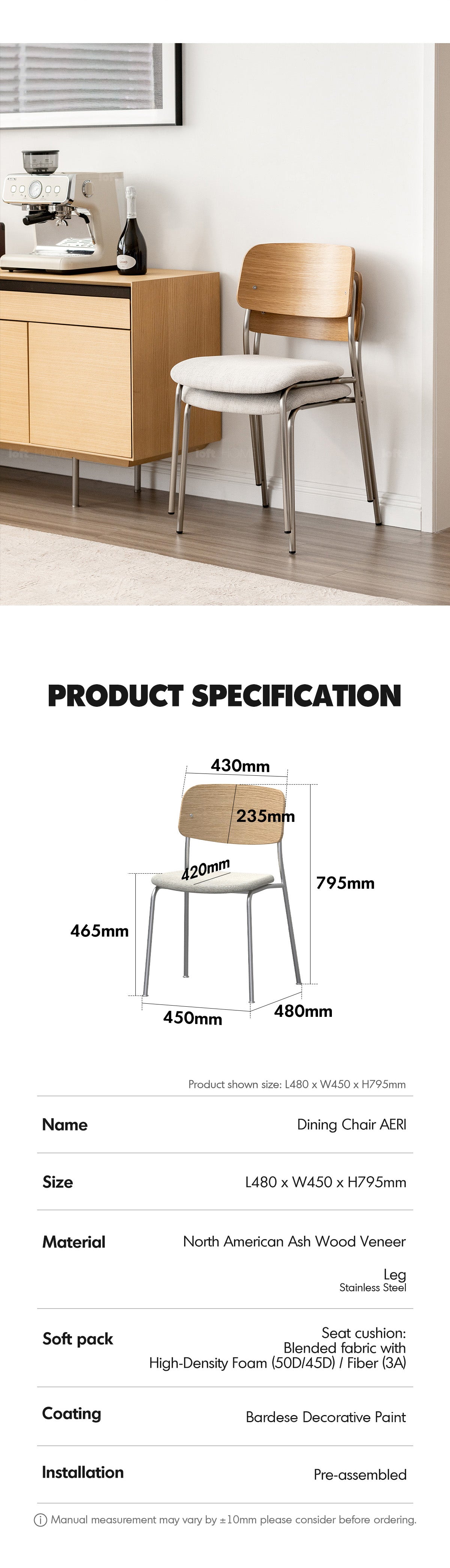 Bauhaus Ash Wood Veneer Cotton Fabric Dining Chair AERI Good to Know - 6