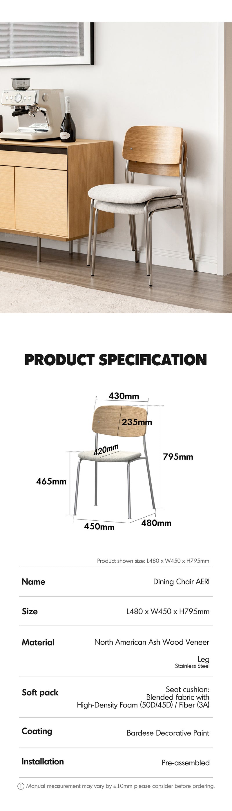 Bauhaus Ash Wood Veneer Cotton Fabric Dining Chair AERI Good to Know - 6