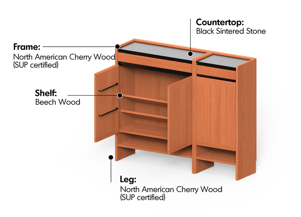 Scandinavian Cherry Wood Modular Shoe Cabinet HARBOR Material Details Chart