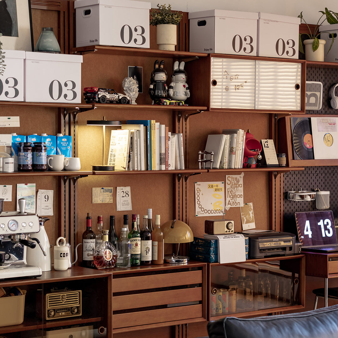 Vintage boxwood modular hanging wall shelf system muse living in still life.
