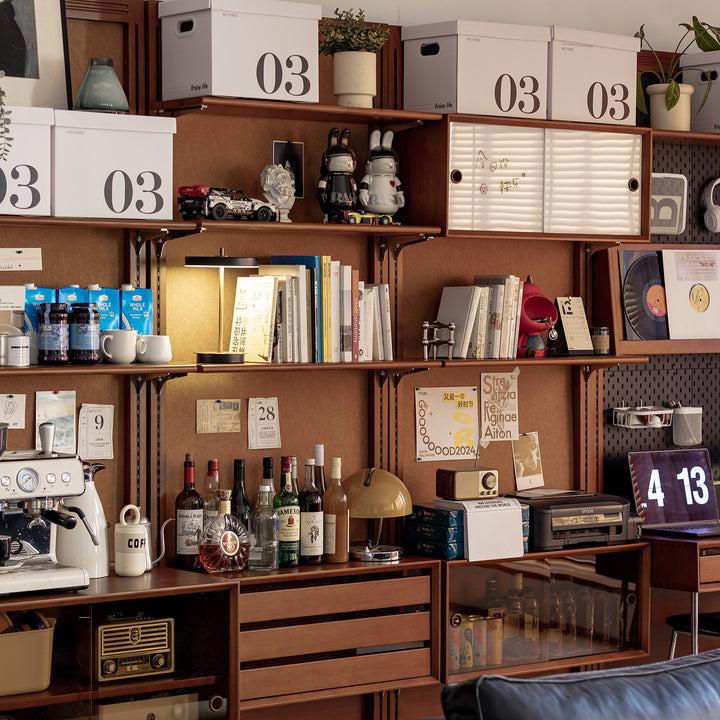 Vintage boxwood modular hanging wall shelf system muse living in still life.