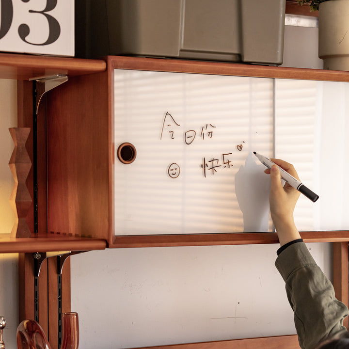 Vintage boxwood modular hanging wall shelf system muse study in close up details.