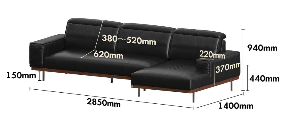 Japandi Genuine Leather L Shape Sofa 3+L  RIVER Size Chart