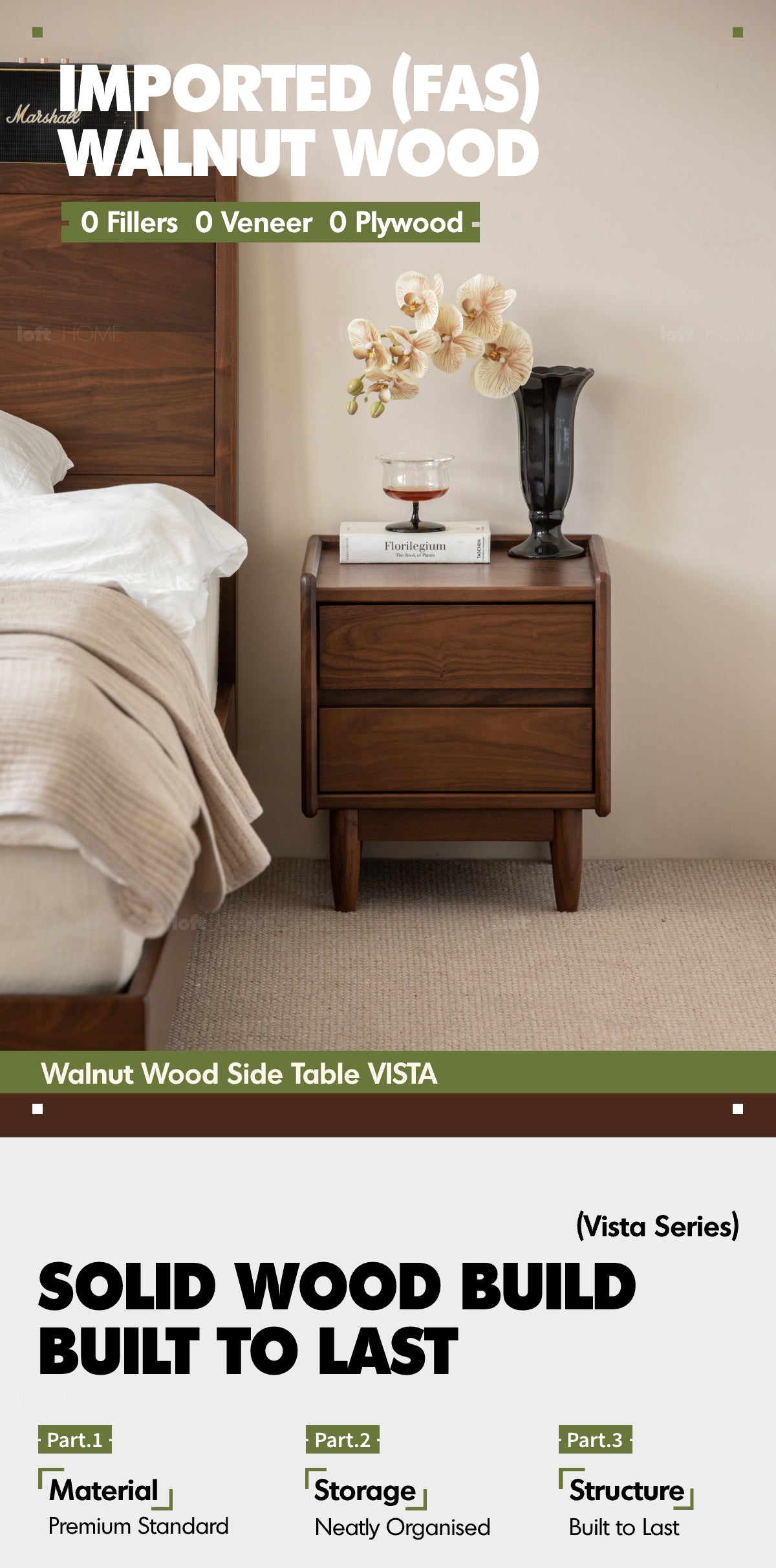 Japandi Walnut Wood Side Table VISTA Good to Know - 1