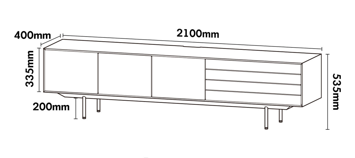 Minimalist Ash Wood Veneer TV Console COLIN Size Chart