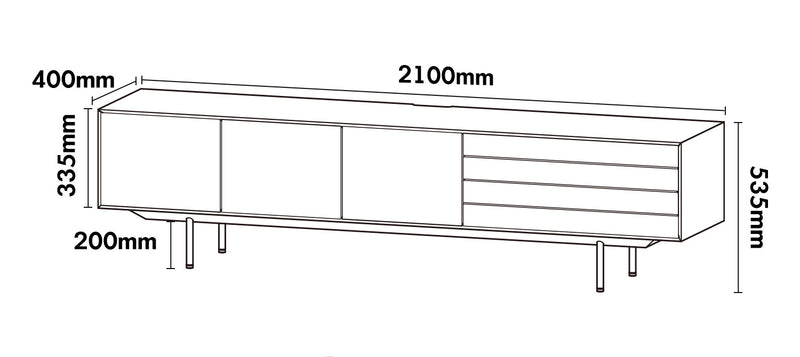 Minimalist Ash Wood Veneer TV Console COLIN Size Chart