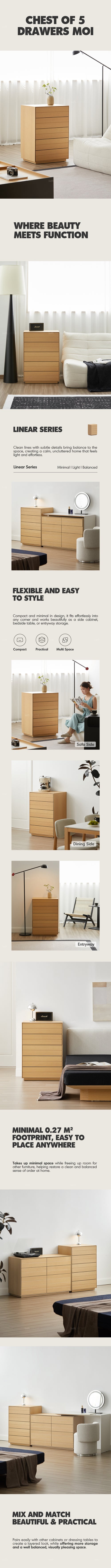 Minimalist Ash Wood Veneer Chest Of 5 Drawers MOI Good to Know Preview-1